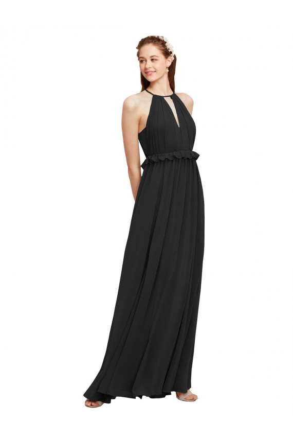 Sleeveless Halter Neck Soft Chiffon Black Long Bridesmaid Dress Leicester