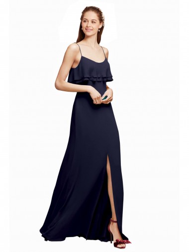 Sleeveless Scoop Neck Chiffon Dark Navy Long Floor Length Bridesmaid Dress Leicester