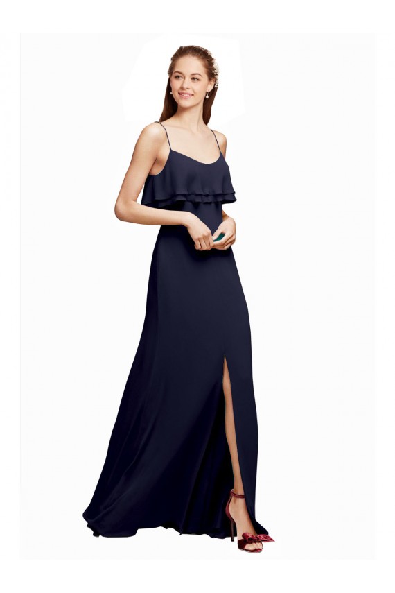 Sleeveless Scoop Neck Chiffon Dark Navy Long Floor Length Bridesmaid Dress Leicester