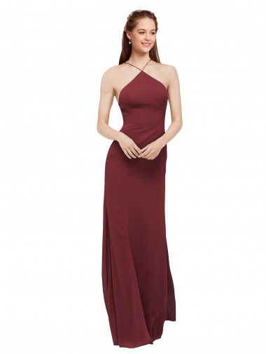 Sleeveless Halter Neck Soft Chiffon Burgundy Long Formal Dress / Bridesmaid Dress Leicester