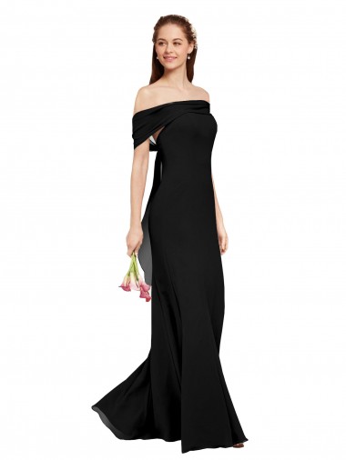 Sleeveless Off the Shoulder Soft Chiffon Black Long Prom Dress / Bridesmaid Dress Leicester