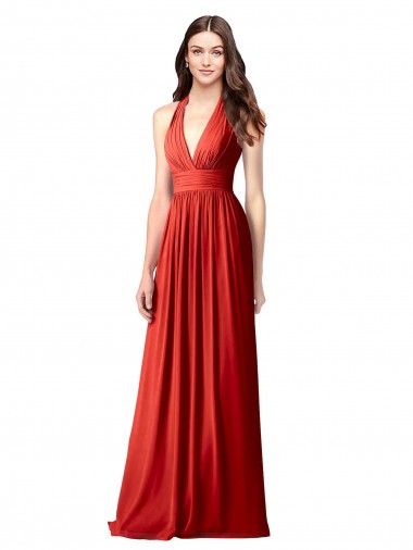Sleeveless V-Neck Soft Chiffon Red Long Bridesmaid Dress / Formal Dress Leicester