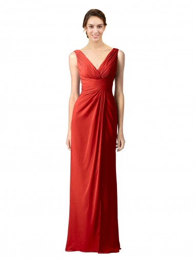 Sleeveless V-Neck Soft Chiffon Red Long Bridesmaid Dress Leicester