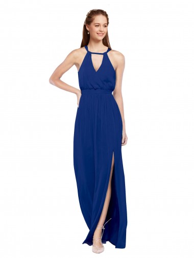 Sleeveless High Neck Soft Chiffon Royal Blue A-Line Long Bridesmaid Dress Leicester