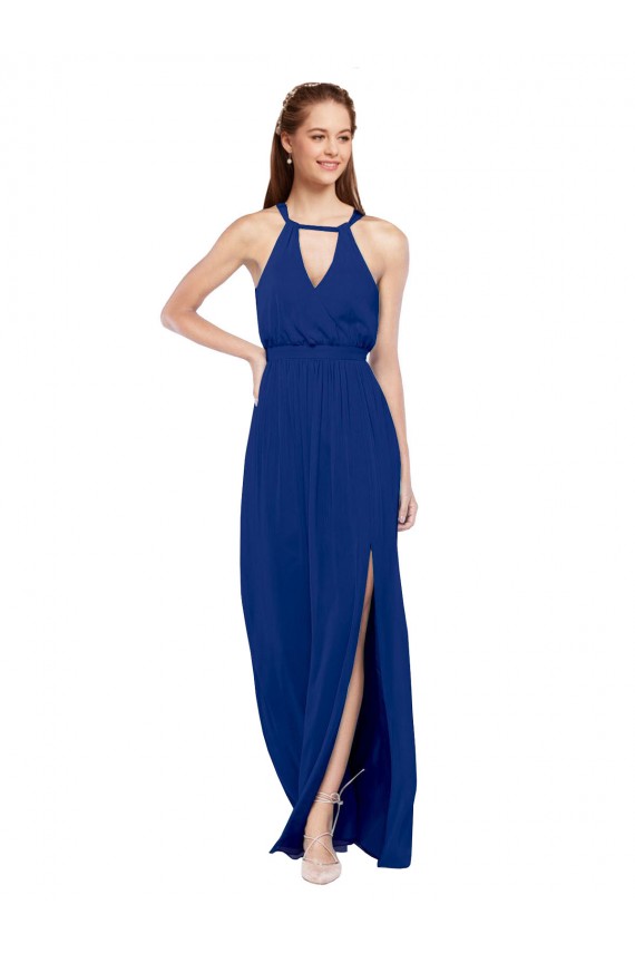 Sleeveless High Neck Soft Chiffon Royal Blue A-Line Long Bridesmaid Dress Leicester