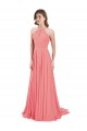 Sleeveless Halter Neck Chiffon Watermelon Long Bridesmaid Dress / Evening Dress Leicester