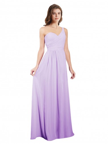 Sleeveless One Shoulder Chiffon Lilac Long Bridesmaid Dress / Evening Dress Leicester