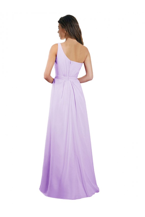 Sleeveless One Shoulder Chiffon Lilac Long Bridesmaid Dress / Evening Dress Leicester