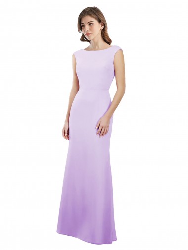 Cap Sleeves Round Neck Soft Chiffon Lilac Long Bridesmaid Dress Leicester