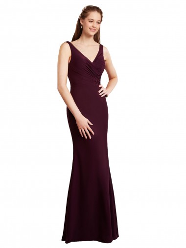 Sleeveless V-Neck Soft Chiffon Burgundy Gold Long Bridesmaid Dress Leicester
