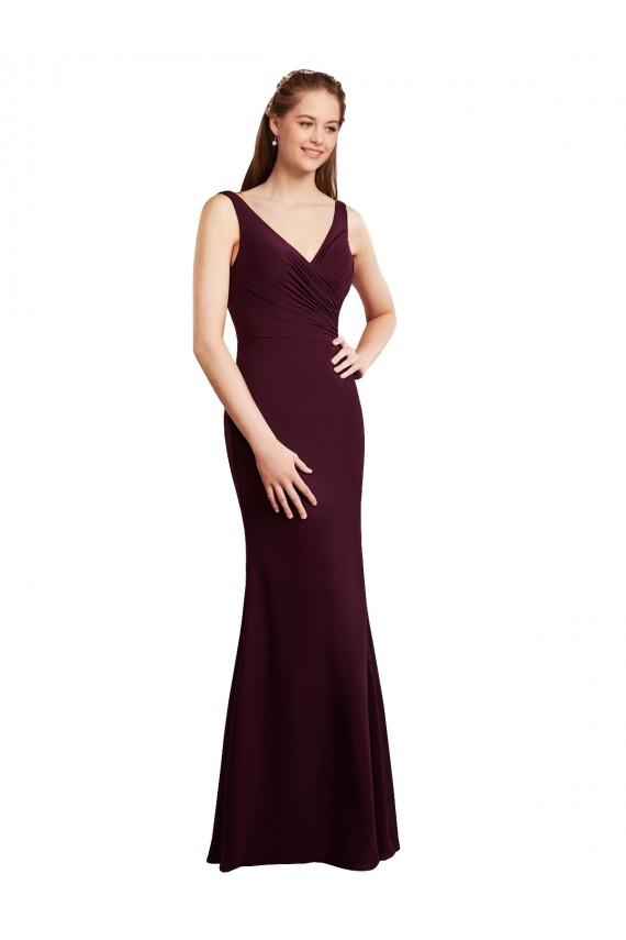 Sleeveless V-Neck Soft Chiffon Burgundy Gold Long Bridesmaid Dress Leicester