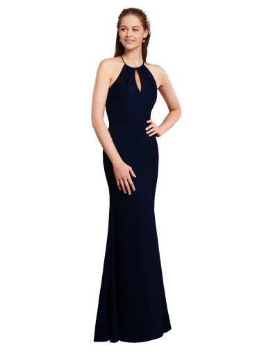 Sleeveless Halter Neck Soft Chiffon Dark Navy Long Bridesmaid Dress Leicester
