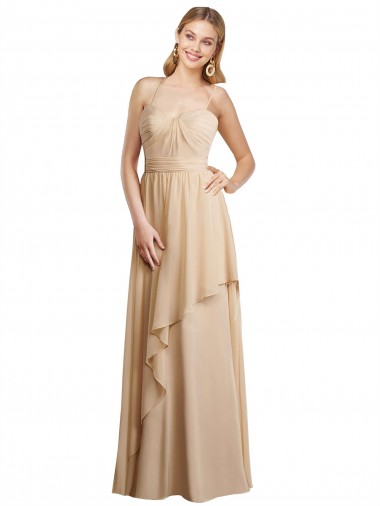 Sleeveless Sweetheart Soft Chiffon Champagne Long Bridesmaid Dress Leicester