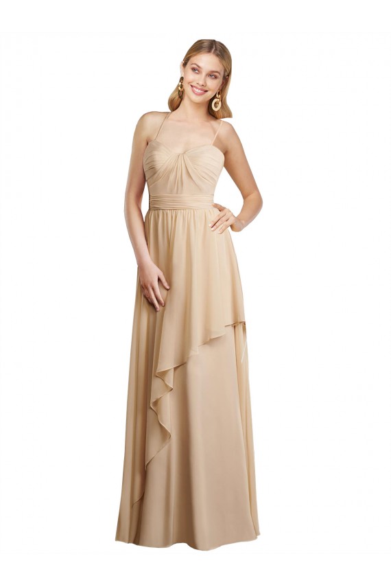 Sleeveless Sweetheart Soft Chiffon Champagne Long Bridesmaid Dress Leicester