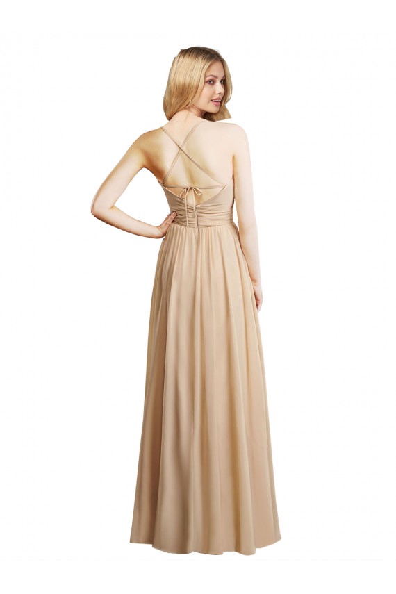 Sleeveless Sweetheart Soft Chiffon Champagne Long Bridesmaid Dress Leicester