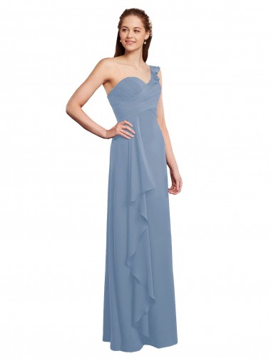 Sleeveless Sweetheart Chiffon Dusty Blue Long Formal Dress / Bridesmaid Dress Leicester