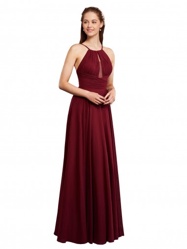 Sleeveless Halter Neck Chiffon Burgundy Long Bridesmaid Dress / Evening Dress Leicester