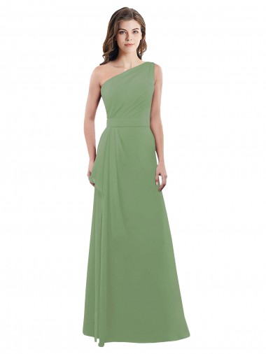 Sleeveless One Shoulder Soft Chiffon Seagrass Long Bridesmaid Dress Leicester