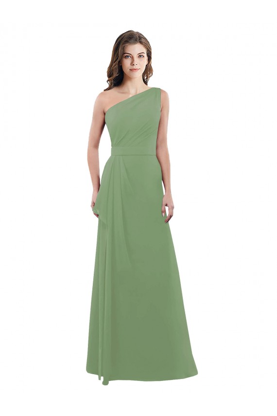 Sleeveless One Shoulder Soft Chiffon Seagrass Long Bridesmaid Dress Leicester
