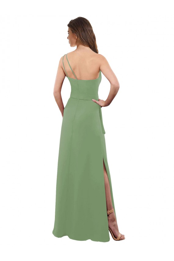 Sleeveless One Shoulder Soft Chiffon Seagrass Long Bridesmaid Dress Leicester