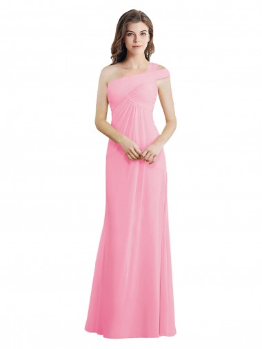 Sleeveless One Shoulder Chiffon Barely Pink Long Bridesmaid Dress Leicester