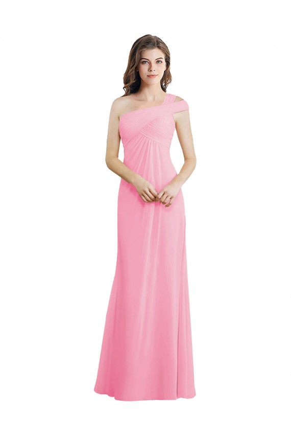 Sleeveless One Shoulder Chiffon Barely Pink Long Bridesmaid Dress Leicester