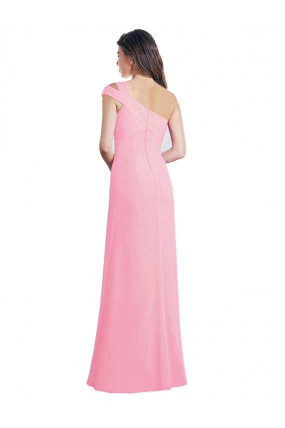 Sleeveless One Shoulder Chiffon Barely Pink Long Bridesmaid Dress Leicester