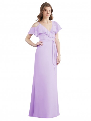 Cold Shoulder V-Neck Soft Chiffon Lilac Long Bridesmaid Dresses Leicester