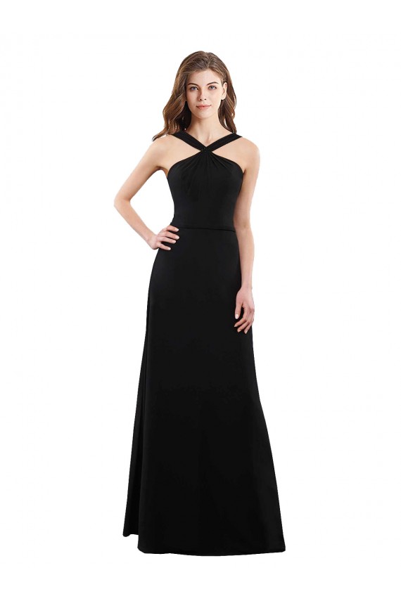 Sleeveless Halter Neck Soft Chiffon Black A-Line Long Bridesmaid Dress Leicester