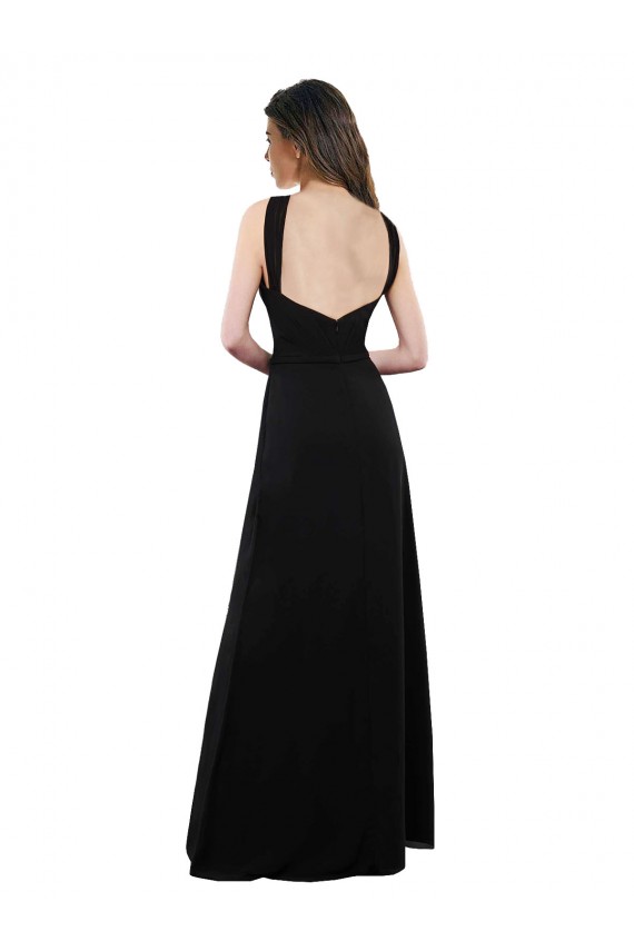 Sleeveless Halter Neck Soft Chiffon Black A-Line Long Bridesmaid Dress Leicester