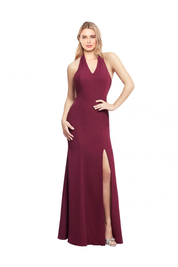 Sleeveless Halter Neck Soft Chiffon Burgundy Mermaid Long Bridesmaid Dress Leicester