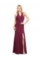 Sleeveless Halter Neck Soft Chiffon Burgundy Mermaid Long Bridesmaid Dress Leicester