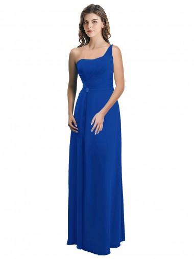 Sleeveless One Shoulder Soft Chiffon Royal Blue Long Bridesmaid Dress Leicester