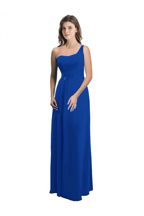 Sleeveless One Shoulder Soft Chiffon Royal Blue Long Bridesmaid Dress Leicester