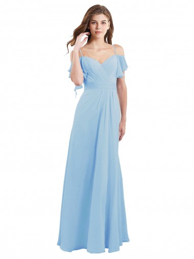 Cold Shoulder Sweetheart Soft Chiffon Light Sky Blue Long Bridesmaid Dress Leicester