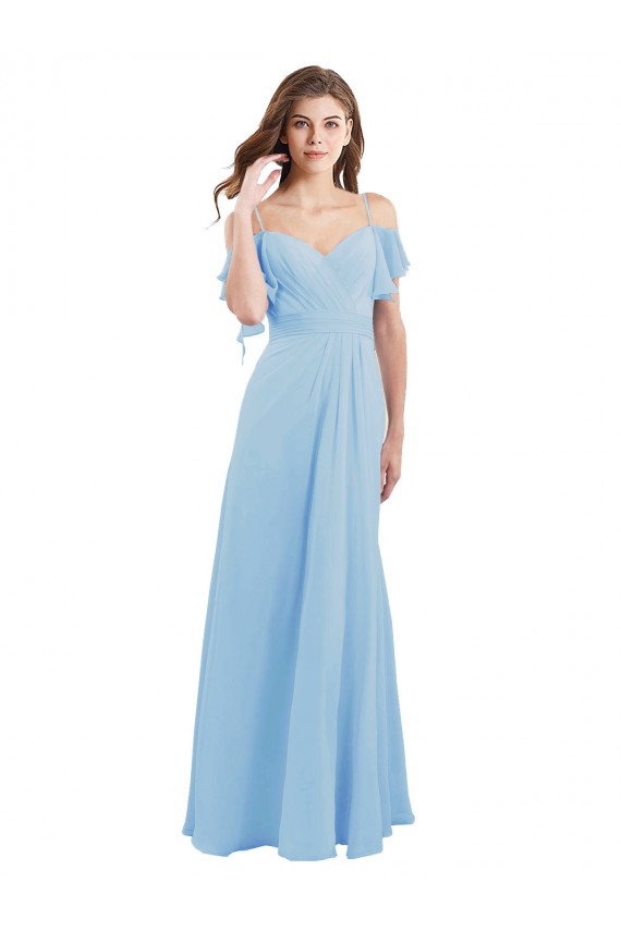 Cold Shoulder Sweetheart Soft Chiffon Light Sky Blue Long Bridesmaid Dress Leicester
