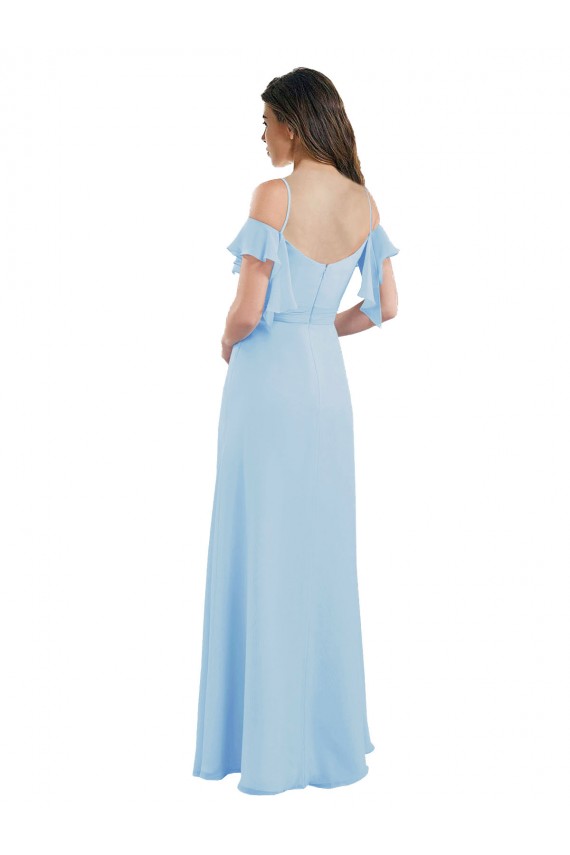 Cold Shoulder Sweetheart Soft Chiffon Light Sky Blue Long Bridesmaid Dress Leicester