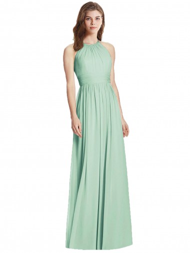 Sleeveless Halter Neck Soft Chiffon Mint Green Long Semi Formal Evening Dress / Bridesmaid Dress Leicester