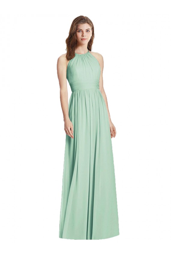 Sleeveless Halter Neck Soft Chiffon Mint Green Long Semi Formal Evening Dress / Bridesmaid Dress Leicester