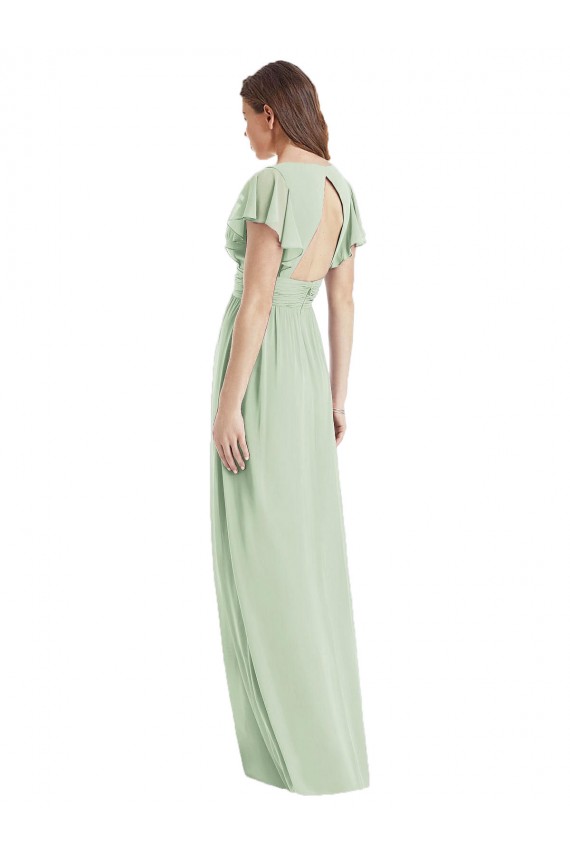 Flutter Sleeves V-Neck Soft Chiffon Sage Long Bridesmaid Dress Leicester