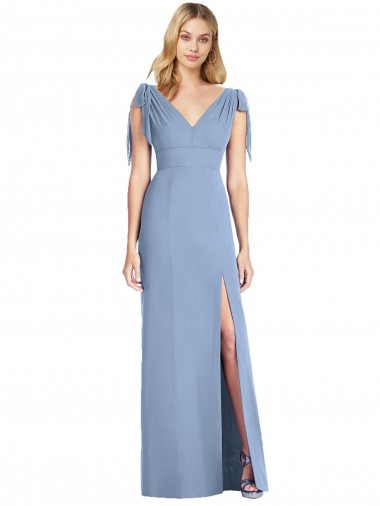Sleeveless V-Neck Soft Chiffon Dusty Blue Mermaid Long Bridesmaid Dress Leicester