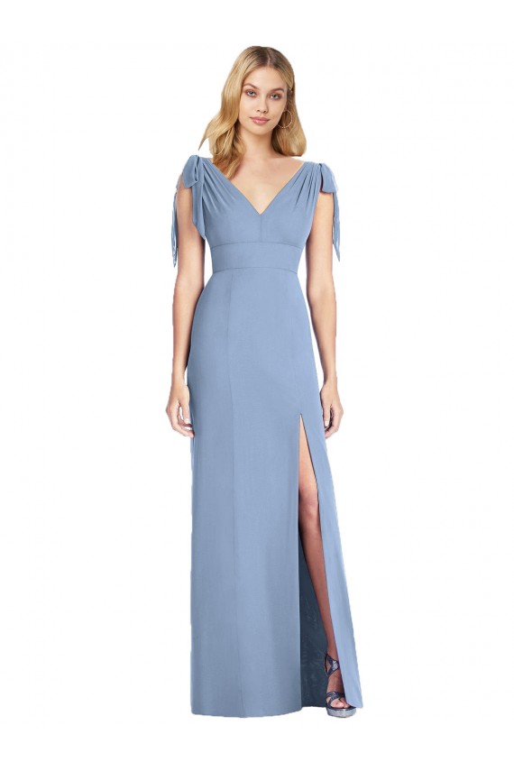 Sleeveless V-Neck Soft Chiffon Dusty Blue Mermaid Long Bridesmaid Dress Leicester