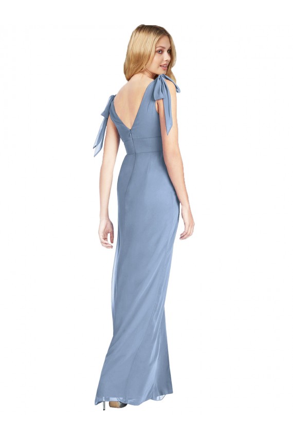 Sleeveless V-Neck Soft Chiffon Dusty Blue Mermaid Long Bridesmaid Dress Leicester