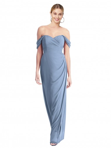 Sleeveless Off the Shoulder Soft Chiffon Dusty Blue Long Semi Formal Evening Dress / Bridesmaid Dress Leicester