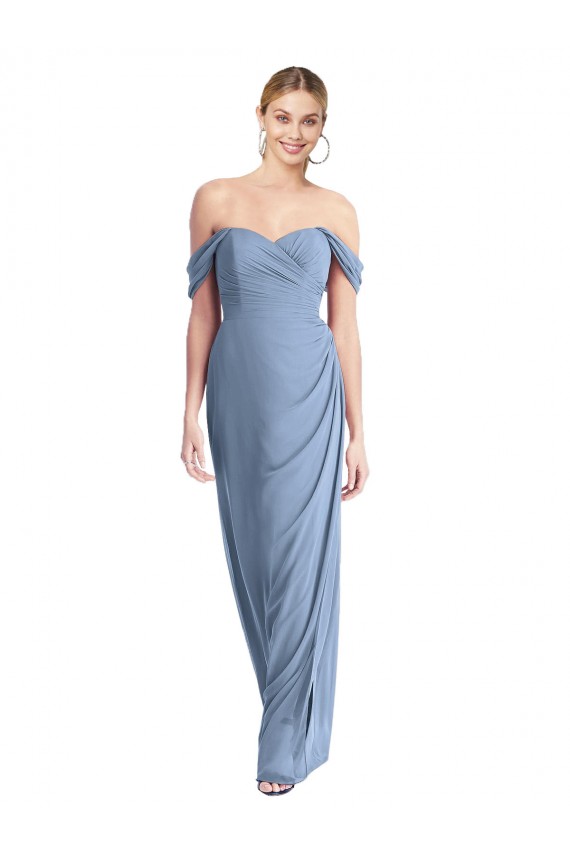 Sleeveless Off the Shoulder Soft Chiffon Dusty Blue Long Semi Formal Evening Dress / Bridesmaid Dress Leicester