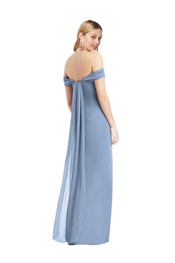 Sleeveless Off the Shoulder Soft Chiffon Dusty Blue Long Semi Formal Evening Dress / Bridesmaid Dress Leicester