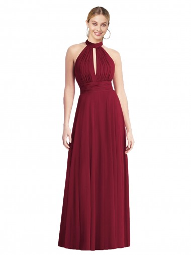Sleeveless High Neck Soft Chiffon Burgundy Long Semi Formal Evening Dress / Bridesmaid Dress Leicester