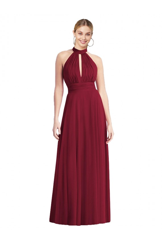 Sleeveless High Neck Soft Chiffon Burgundy Long Semi Formal Evening Dress / Bridesmaid Dress Leicester