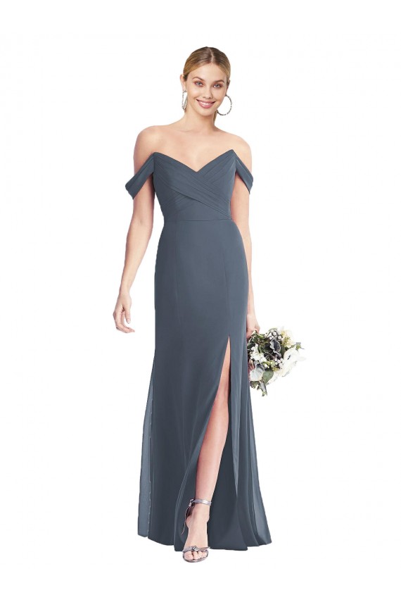 Sleeveless Off the Shoulder Soft Chiffon Silver Stone Long Bridesmaid Dress Leicester