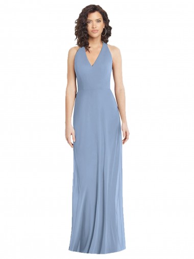 Sleeveless V-Neck Soft Chiffon Dusty Blue Long Formal Evening Gown / Bridesmaid Dress Leicester
